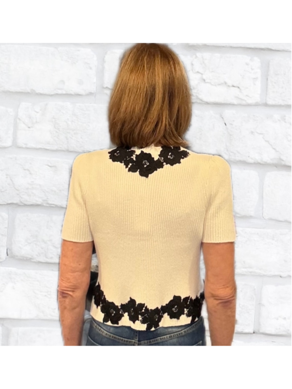 Derek Lam 10 Crosby Maes Lace Trim Ribbed Cardigan Blanc de Blanc Black Small NW - Picture 4 of 7
